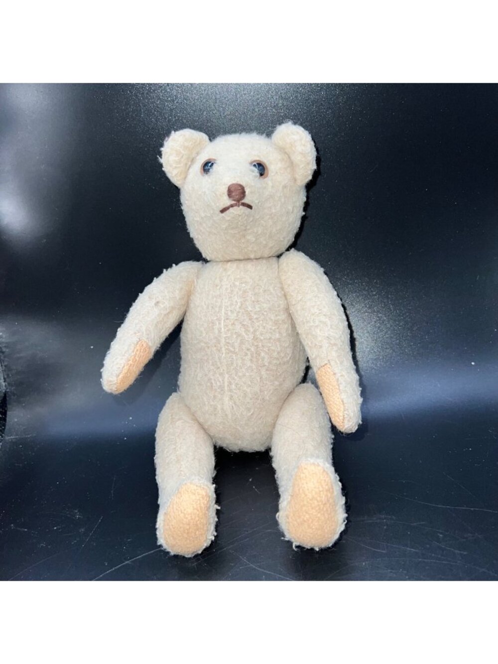Vintage Artist Jointed Mohair Teddy Bear No Tag Glass Eyes & Embroidered Nose 9”